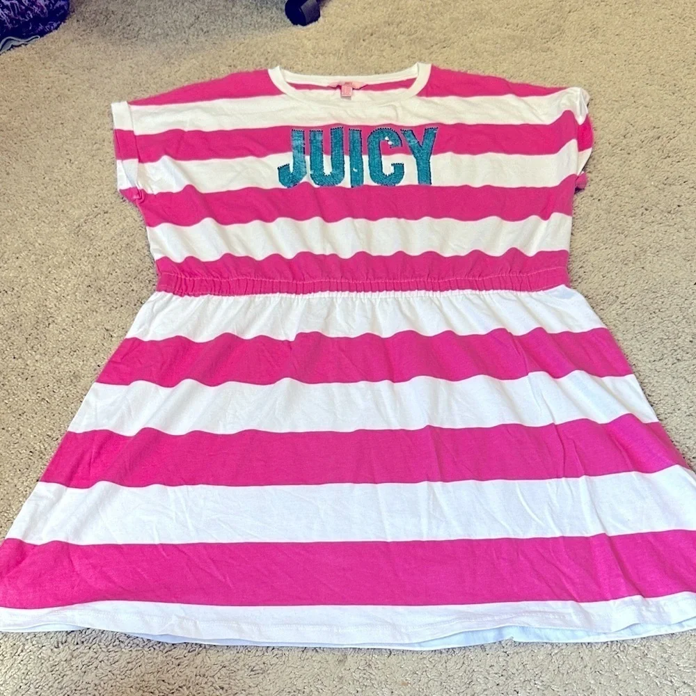 Juicy Couture Striped Dress Sequin Logo Pink White Gurls 3XL